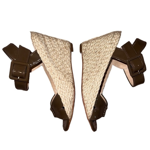 EUC Diane von Furstenberg Espadrille Wedge Sandals Taupe Patent Leather Size 5 - Picture 5 of 9